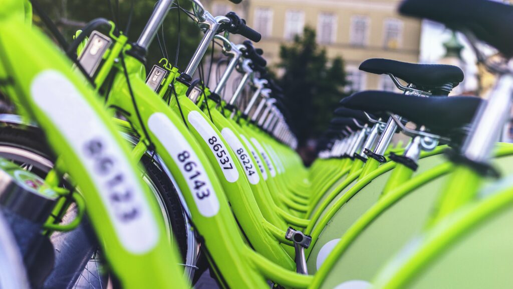 A row of bikes to hire