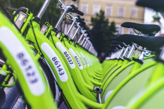 A row of bikes to hire