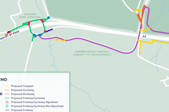 Map showing footpaths, cycleways and bridleways